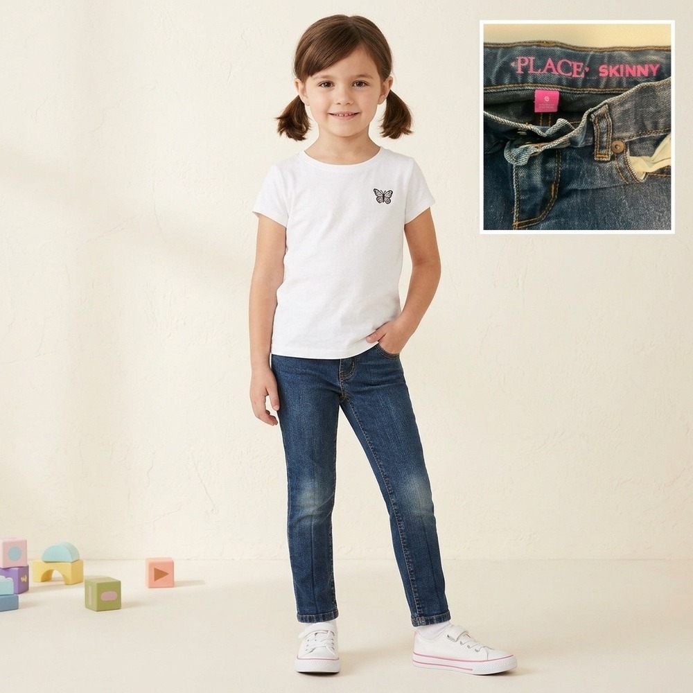 Children's Place Skinny Jeans Girls 6 Blue Excellent Denim Adjustable Waist
